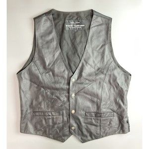 Top Wear The Leather Experts Men’s Black 5 Button Leather Vest Adjustable Back L